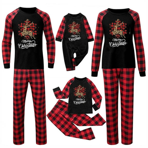 Odeerbi Matching Family Christmas Pajamas Sets Plaid Sleepwear Parent-Child Xmas Patchwork Plaid Printed Homewear Suits Round Neck 2025 Long Sleeve Two-piece Jammies Sets Loungewear for Kids