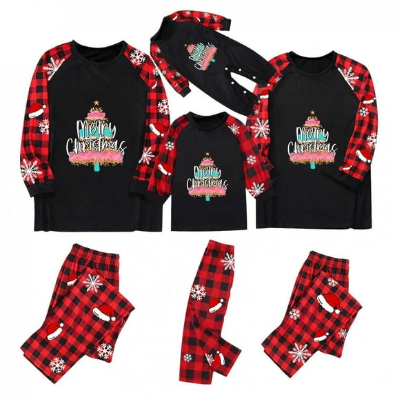Odeerbi Matching Family Christmas Pajamas Sets Plaid Sleepwear Parent-Child Xmas Patchwork Plaid Printed Homewear Suits Round Neck 2024 Long Sleeve Two-piece Jammies Loungewear for Dad