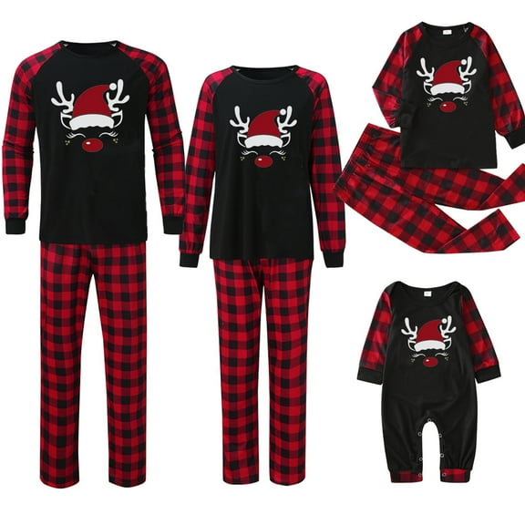 Odeerbi Matching Family Christmas Pajamas Sets Plaid Sleepwear Womens Mommy Xmas Printed Top and Pants 2025 Fashion Family Matching Jammies Set Loungewear for Mom
