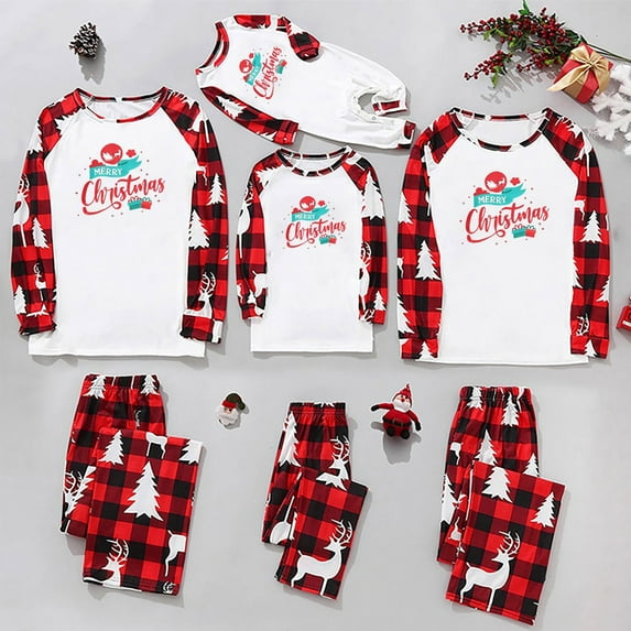Odeerbi Matching Family Christmas Pajamas Sets Xmas Printed Warm Home Wear Set Parent-Child Jammies Two-piece Set Loungewear Sleepwear for Dad