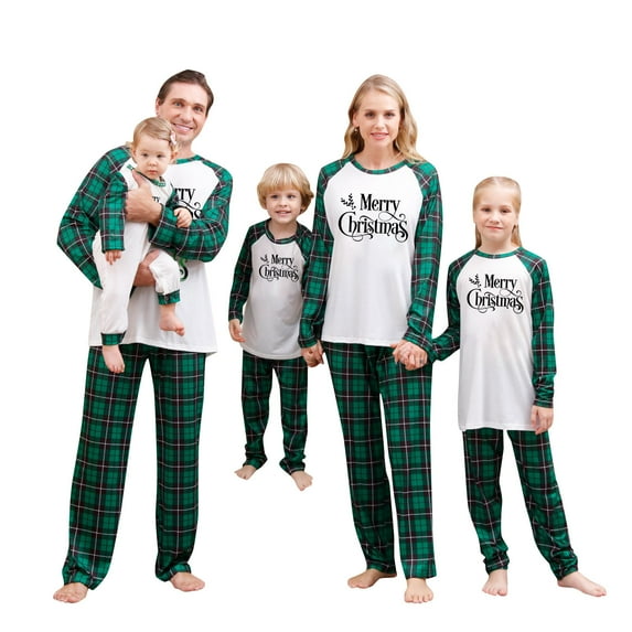 Odeerbi Matching Family Christmas Pajamas Sets Xmas Printed Warm Home Wear Set Parent-Child Jammies Two-piece Set Loungewear Sleepwear for Dad