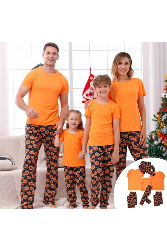 Matching Family Halloween Pajamas Sets Halloween Printed Family Outfits Sets 2025 Casual Short Sleeve Top with Bottom Home Wear Loungewear Sleepwear Jammies for Dad