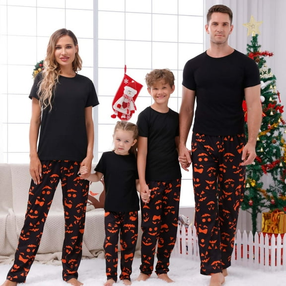 Odeerbi Matching Family Halloween Pajamas Sets Halloween Printed Family Outfits Sets 2025 Casual Short Sleeve Top with Bottom Home Wear Loungewear Sleepwear Jammies for Mom