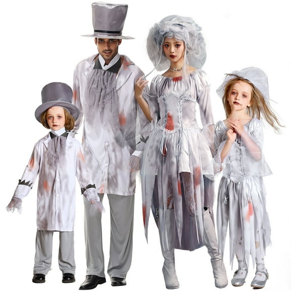 Odeerbi Matching Family Halloween Pajamas Sets Satin Sleepwear Womens Halloween Cos Terror Bride Dress Hair Accessories Suit Family Parent-child Wear Loungewear Sleepwear Jammies for Mom