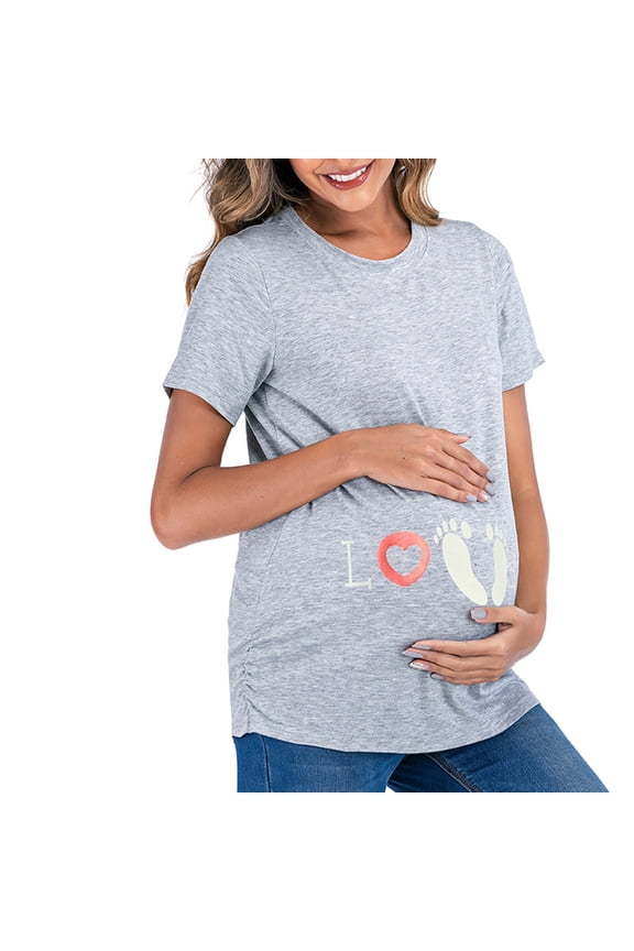 Maternity Clothes Maternity Blouse for Women Breastfeeding Fashion Casual Solid Color Print Short Sleeve Pregnant Tops Gray - A