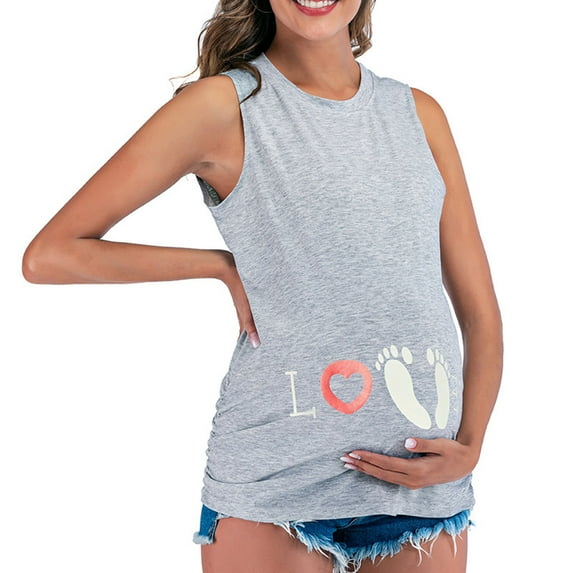 Odeerbi Maternity Clothes Maternity Tank Tops for Women Breastfeeding Sleeveless Pregnant Vest Fashion Solid Color Print 2025 Casual Top Gray - B