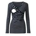 thumbnail image 1 of Odeerbi Maternity Shirts Ladies Fashion Stripe Print Long Sleeve Breastfeeding Casual Clothe Top Navy, 1 of 9