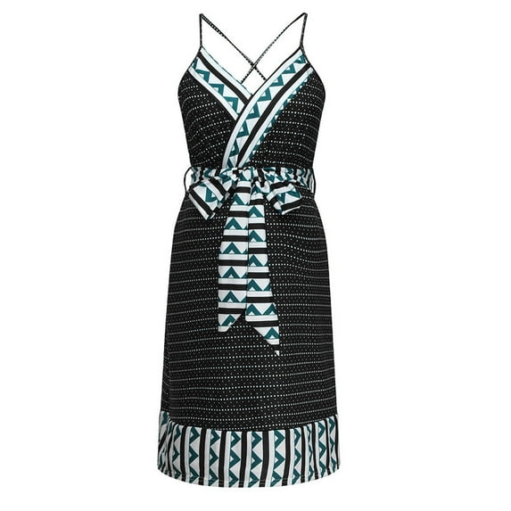 Odeerbi Maternity Summer Dress for Women 2025 Fashion Print Sleeveless Suspenders Dress Black