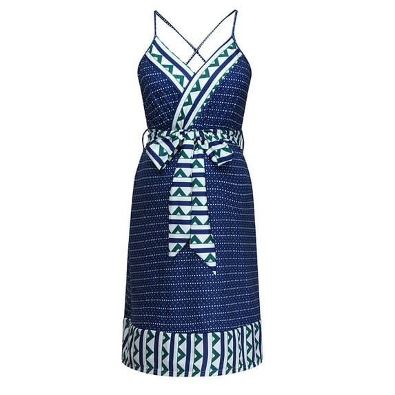 Odeerbi Maternity Summer Dress for Women 2025 Fashion Print Sleeveless Suspenders Dress Blue