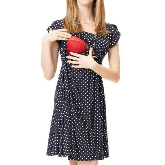Odeerbi Maternity Summer Dress for Women 2025 Nursing Clothes Polka Dots Round Neck Short Sleeve Dress Multifunctional Wear Red