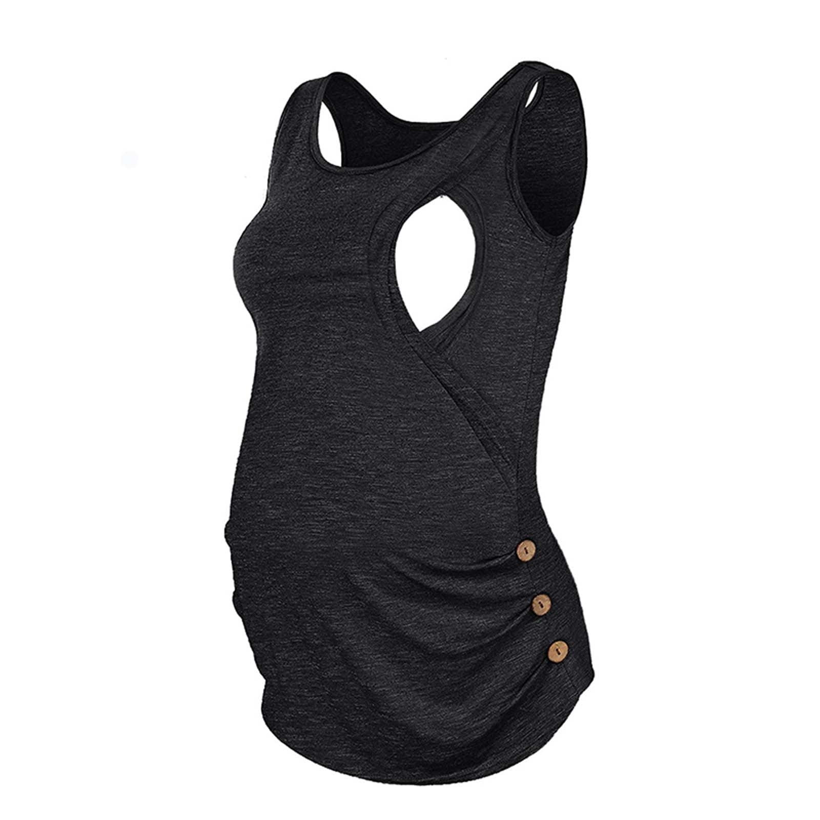 Odeerbi Maternity Tank Top Womens Nursing Solid Color Round Neck