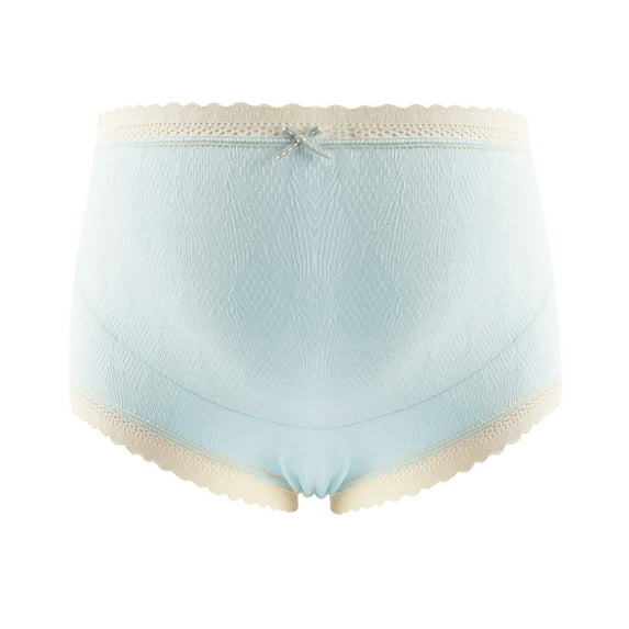 Odeerbi Maternity Underwear Ladies Comfortable Prenatal Solid Color Large Size Short High Waist Lace Abdominal Briefs Light Blue