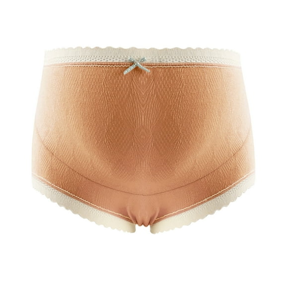 Odeerbi Maternity Underwear Ladies Comfortable Prenatal Solid Color Large Size Short High Waist Lace Abdominal Briefs Orange