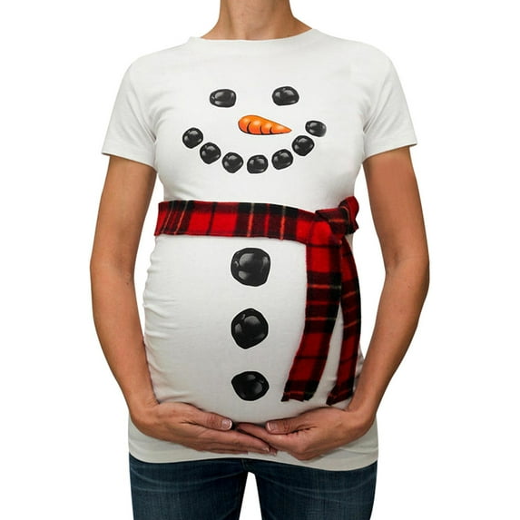 Odeerbi Maternity Women Christmas Pregnant Tee Tops Shirts Blouses Snowman Cartoon T Shirts Clothes White