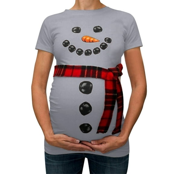 Odeerbi Maternity Women Christmas Pregnant Tee Tops Shirts Blouses Snowman Cartoon T Shirts Clothes White