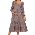 thumbnail image 1 of Odeerbi Maternity Women's Pregnant Long Dress 2025 Casual Erogenous Trendy Small Floral Printing Chiffon Dress Square Collar Long Sleeve Dress Yellow, 1 of 6