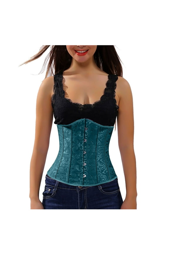 Medieval Boned Corset for Women 2025 Vintage Jacquard Shapewear Cinchers Waist Trainer Underbust Corset Belt Stomach Wrap Body Shaper Workout Girdle Green