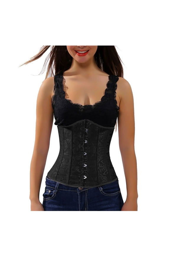 Medieval Boned Corset for Women 2025 Vintage Jacquard Shapewear Cinchers Waist Trainer Underbust Corset Belt Stomach Wrap Body Shaper Workout Girdle Green