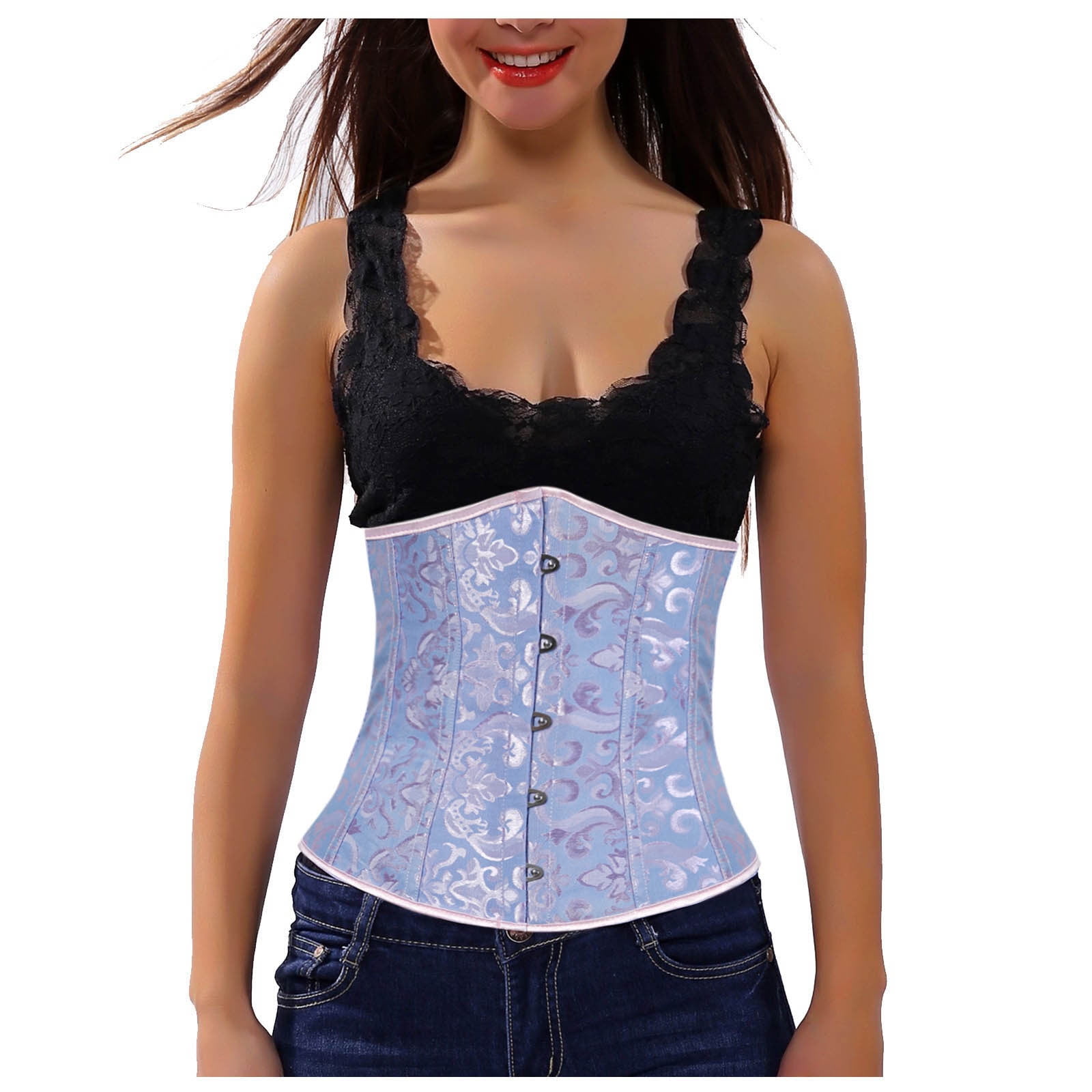 8642 Vintage Waist Training Underbust Corset Wide Lace Up Boned Jacquard Women main image 2