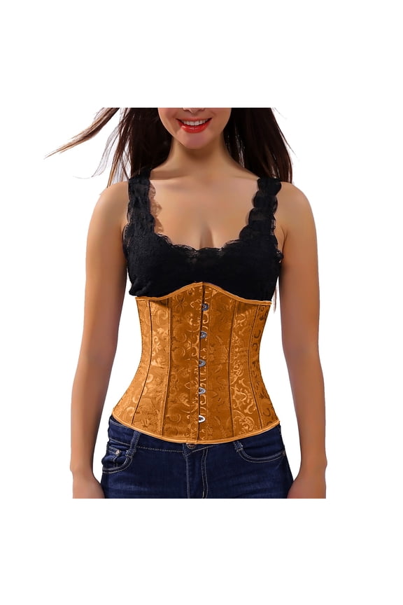 Medieval Boned Corset for Women Vintage Jacquard Shapewear Cinchers Waist Trainer Underbust Corset Belt Stomach Wrap Body Shaper Workout Girdle Gold