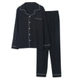thumbnail image 1 of Odeerbi Men Pajama Sets Long Sleeves Sleepwear 2025 Casual Solid Cardigan Sleepwear Tops And Pants Turndown Suit Black, 1 of 3