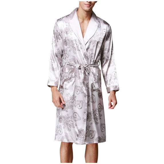 Odeerbi Men Robes Ice Silk Pajamas 2025 Long Sleeved Pajamas Long Bathrobes Home Clothes Blue