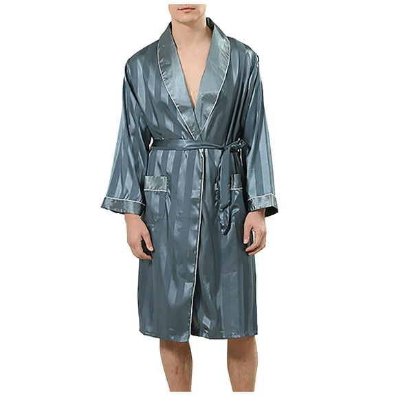 Odeerbi Men Robes Sleepwear Solid 2025 Casual Long Sleeves Lace-up Striped Home Pocket Long Pajama Robe Shorts Green