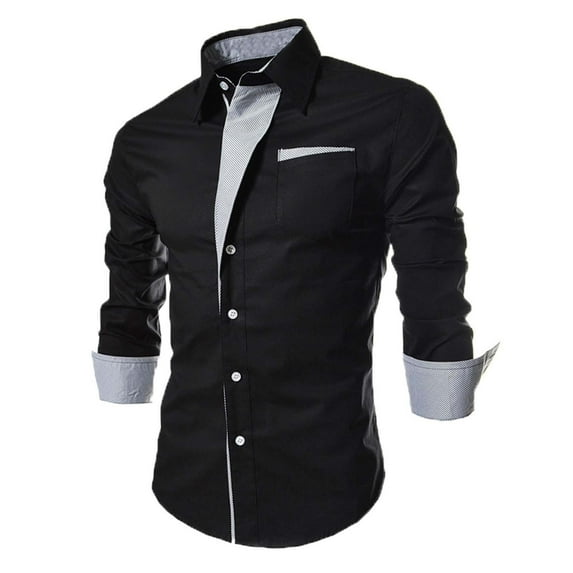 Odeerbi Men Turndown Collar Blouse Shirts Long Sleeve Autumn 2025 Casual Slim Turndown Pocket Top Blouse Shirt White