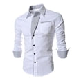thumbnail image 1 of Odeerbi Men Turndown Collar Blouse Shirts Long Sleeve Autumn Casual Slim Turndown Pocket Top Blouse Shirt White, 1 of 3