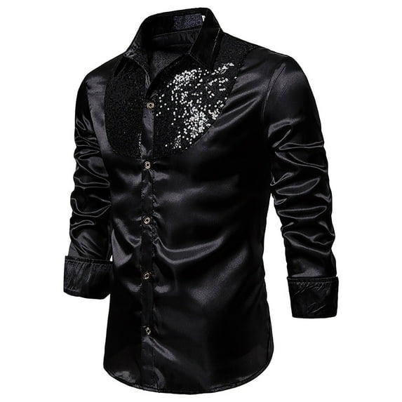Odeerbi Men Turndown Collar Blouse Shirts Long Sleeve Autumn And Winter Trendy 2025 Casual Sequins Shirt Top Gold