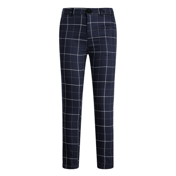 Odeerbi Men's 2024 Casual Plaid Pants Fashion Pencil Pants Button Zipper Closure Trousers Blue