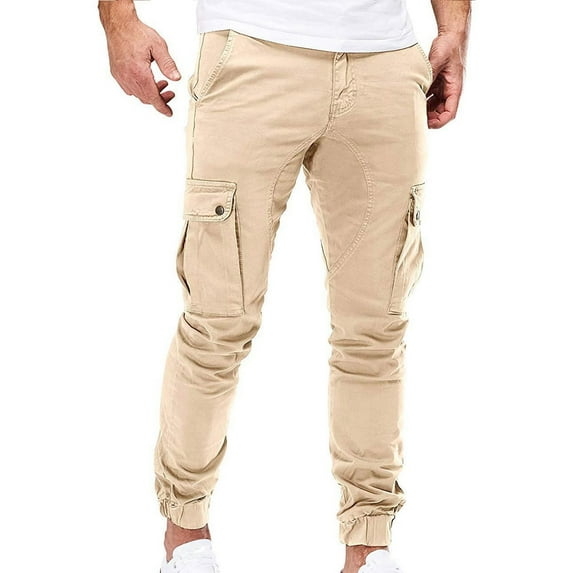 Odeerbi Men's 2025 Casual Cargo Pants Lace Up Retractable Leggings with Pocket Full Length Pants Khaki