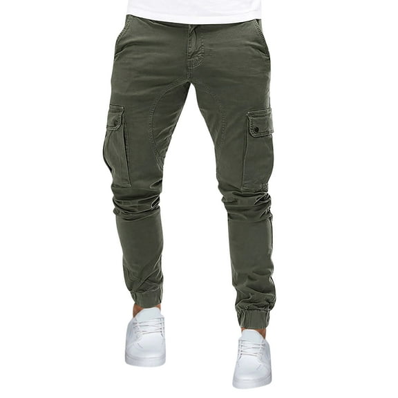 Odeerbi Men's 2025 Casual Cargo Pants Lace Up Retractable Leggings with Pocket Full Length Pants Olive Green