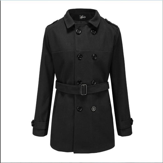 Odeerbi Men's Anoraks Woolen Coat Lapel Double-breasted 2025 Casual Windbreaker Coat With Belt Black