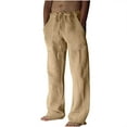thumbnail image 1 of Odeerbi Men's Cotton Linen Beach Pants Drawstring Wide Leg Pants Breathable Comfortable Soft Pants 2025 Casual Elastic Waist Full Length Trousers Khaki, 1 of 7