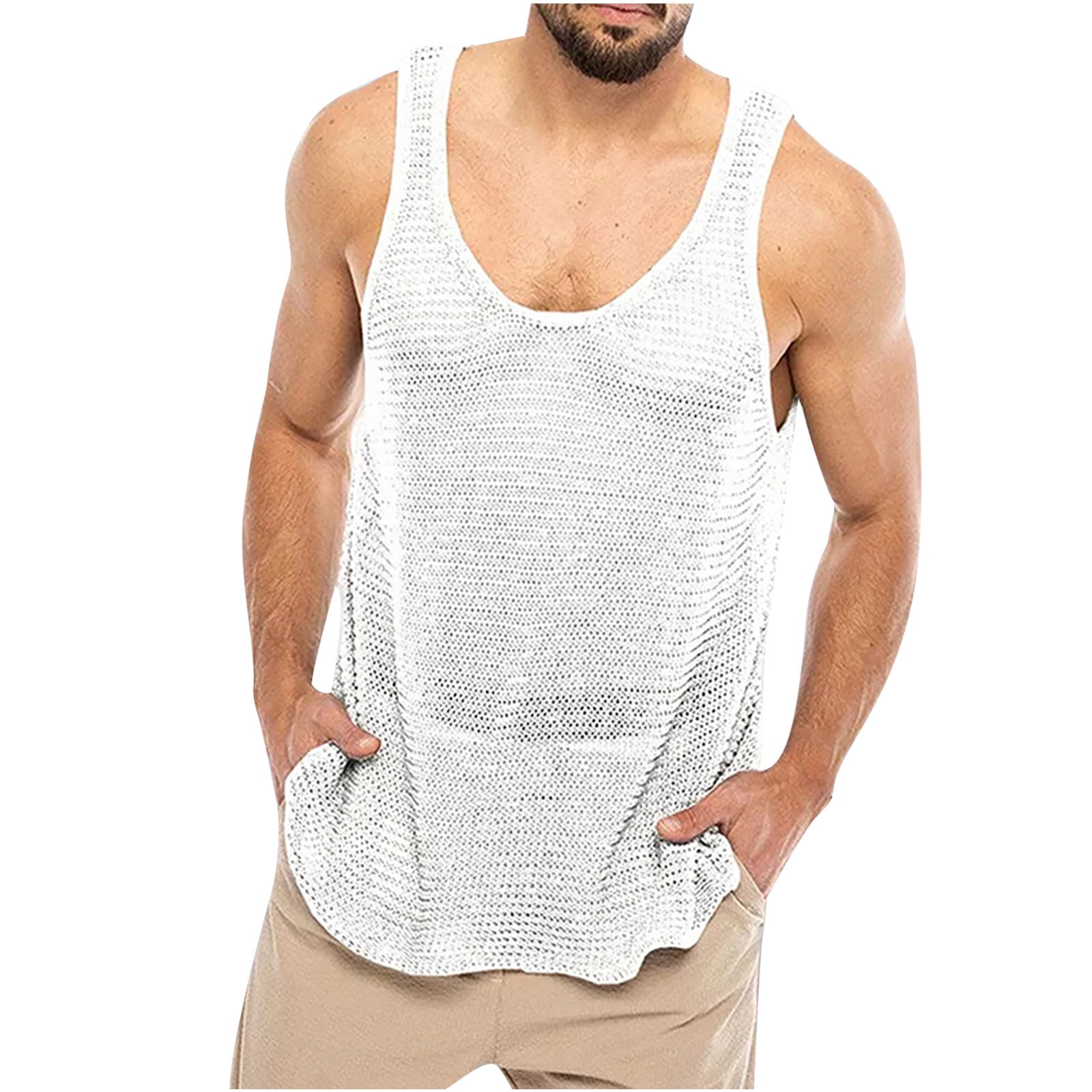 Odeerbi Men's Crochet Tank Tops Fashion 2024 Casual Solid