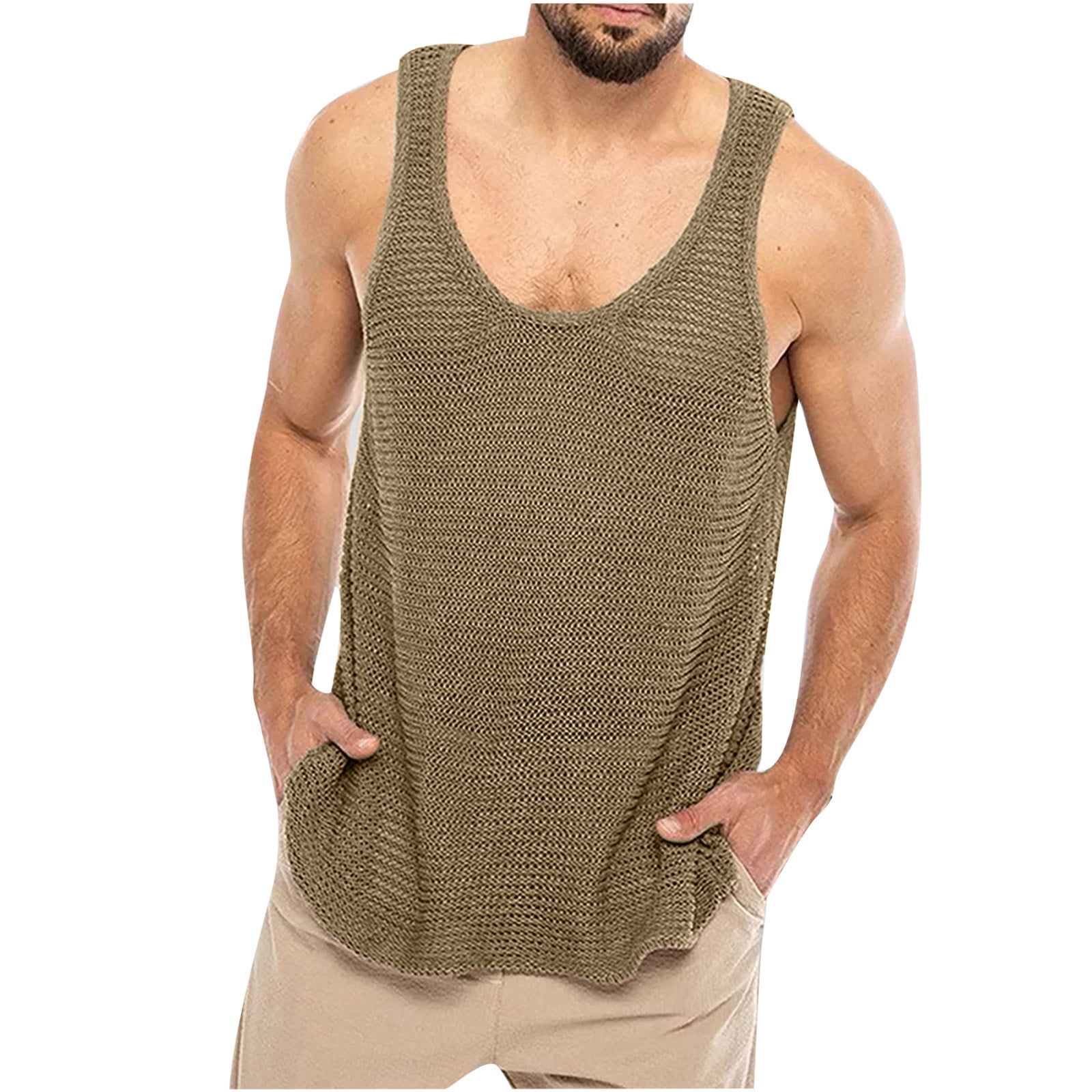 トップス OMMO FLASK PATTERN TOP VEST SET Odeerbi Men's Crochet Tank Tops Fashion 2024 Casual Solid