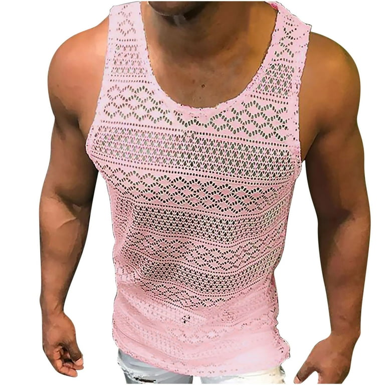 Odeerbi Men's Crochet Tank Tops Fashion 2025 Casual Solid