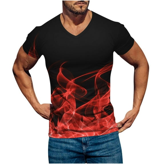 Odeerbi Men's Graphic T-Shirts Casual Fitness Sports Gradient Printing Shirt V-neck Short Sleeve Blouse Purple