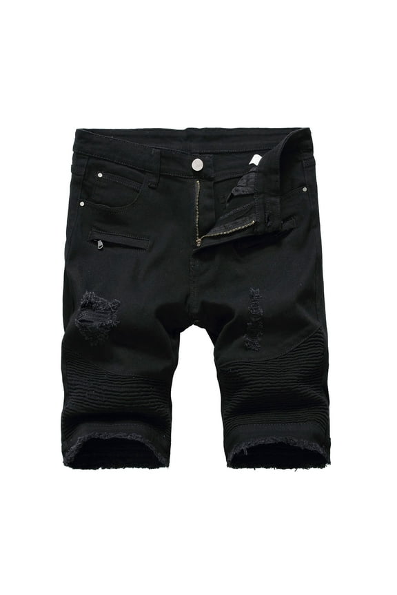 Men's Ripped Jean Shorts Lounge Bermuda Shorts Denim Trunks Stretchy Jeans Cut Off Classic Fit Shorts Black