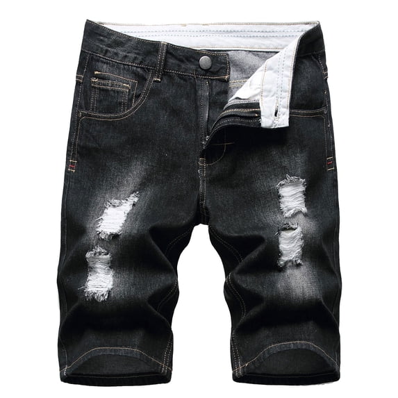 Odeerbi Men's Ripped Jean Shorts Lounge Bermuda Shorts Denim Trunks Stretchy Jeans Cut Off Classic Fit Shorts Light Blue