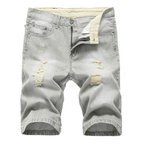 Odeerbi Men's Ripped Jean Shorts Lounge Bermuda Shorts Denim Trunks Stretchy Jeans Cut Off Classic Fit Shorts Light Blue