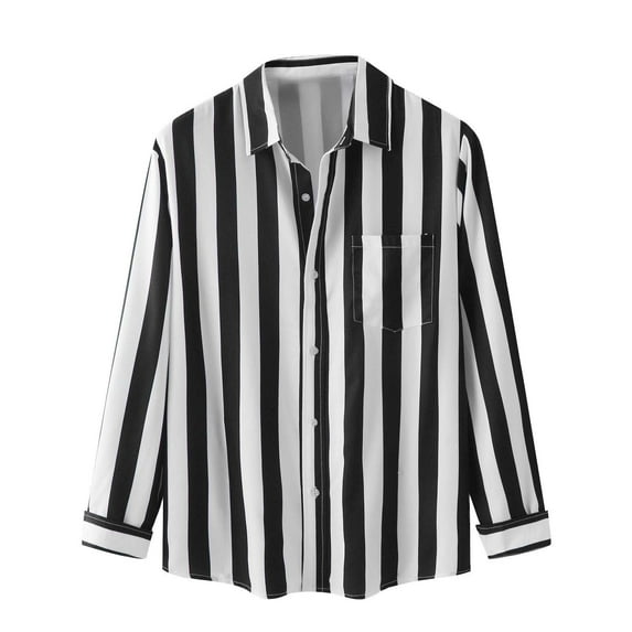 Odeerbi Mens Fall Tops Trendy Winter Single Side Pocket Stand Collar 2024 Long Sleeve Striped Shirt Top Black