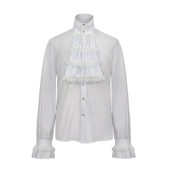 Odeerbi Mens Pirate Shirt Steampunk Gothic Ruffled Shirt Renaissance Medieval Shirt Stand Collar Court Pleated Shirt Red