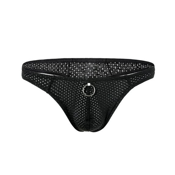 Odeerbi Mens Sexy Thong Underwear 2025 Fashion Breathable Ring Panties Nylon Mesh Cool Comfortable Black