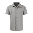 thumbnail image 1 of Odeerbi Mens Shirts Casual Tops Linen Breathable Cuban Guayabella Short Sleeve Beach Gray, 1 of 6