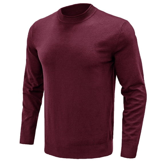 Odeerbi Mens Shirts Long Sleeve Shirts Crew Neck Pullover Sweater Solid Color Top Brown