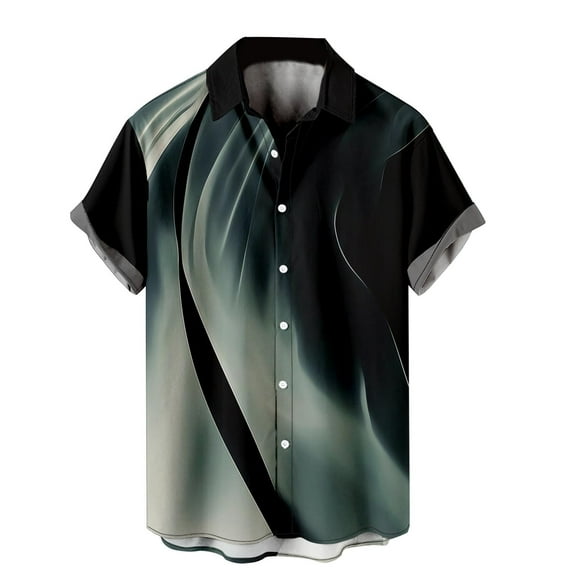 Odeerbi Mens Shirts Hawaiian Shirt Fashion Style Short Sleeve 2025 Casual Dark Gray