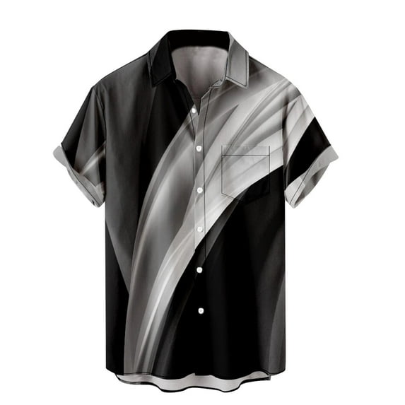 Odeerbi Mens Shirts Hawaiian Shirt Fashion Style Short Sleeve 2025 Casual Dark Gray