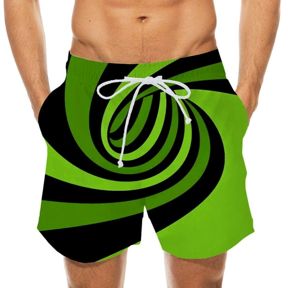 Odeerbi Mens Shorts 2025 Casual Elastic Waist 3D Printed Striped Colorblock Beach Pants Blue